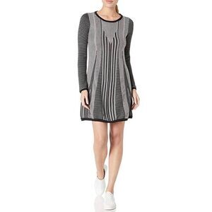 Prana Whitley Knit Sweater Dress Grey Black Cotton Blend  Long Sleeve Small